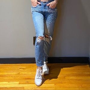 Zara, women, jeans 2 low rise ripped blue denim